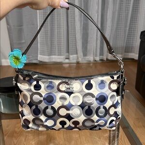 Coach Vintage Signature Pattern Shoulder Bag - Blue and Cream
